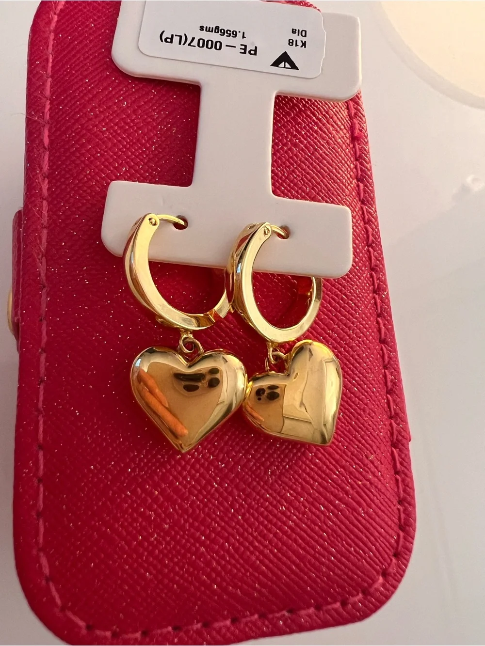 18k Japan Gold Heart Drop Hoop Earrings - Chic Women's Jewelry 1.656 grms